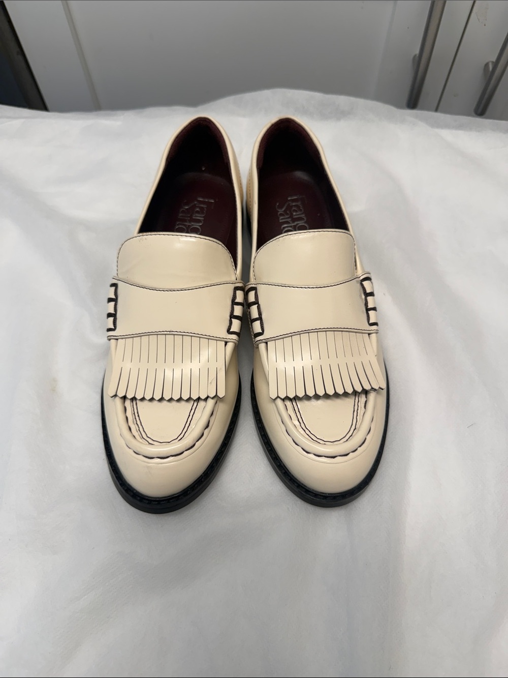 Franco Sarto Ivory Fringe Leather Slip-On Loafers